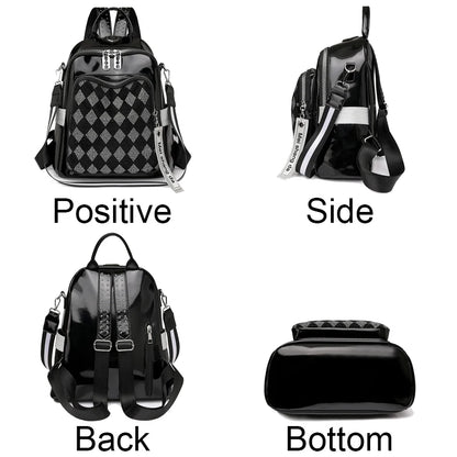 Fashionable Diamond Studded Grid Design Backpack Luxurious Women's Brand Backpack Mostly Functional High Capacity Travel Bookbag