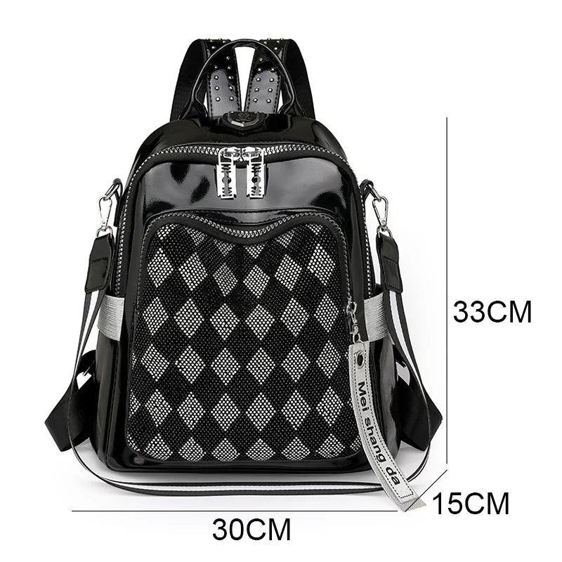 Fashionable Diamond Studded Grid Design Backpack Luxurious Women's Brand Backpack Mostly Functional High Capacity Travel Bookbag