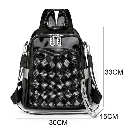 Fashionable Diamond Studded Grid Design Backpack Luxurious Women's Brand Backpack Mostly Functional High Capacity Travel Bookbag