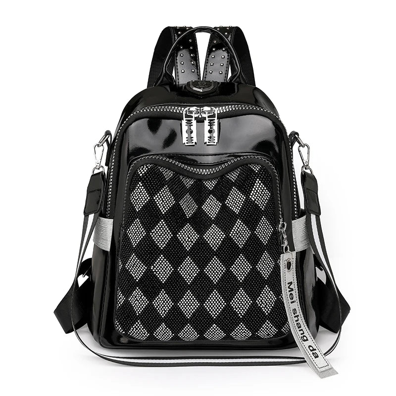 Fashionable Diamond Studded Grid Design Backpack Luxurious Women's Brand Backpack Mostly Functional High Capacity Travel Bookbag