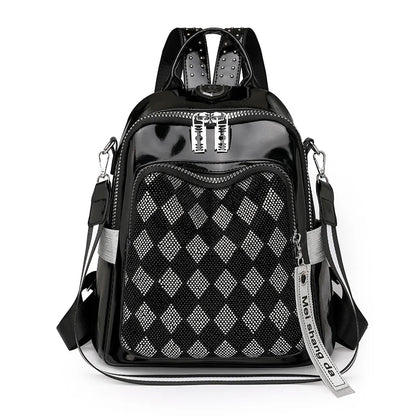Fashionable Diamond Studded Grid Design Backpack Luxurious Women's Brand Backpack Mostly Functional High Capacity Travel Bookbag