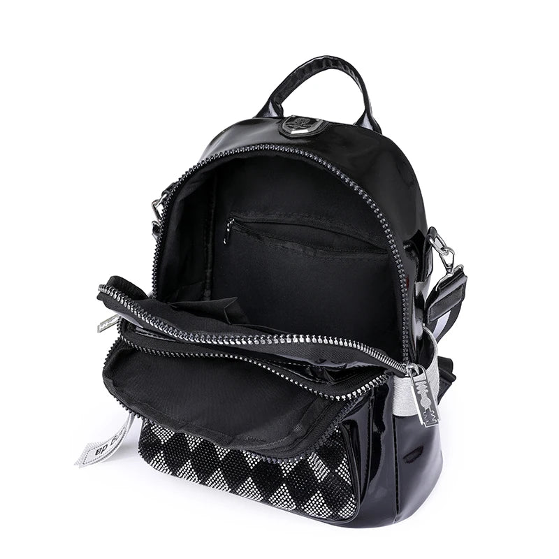 Fashionable Diamond Studded Grid Design Backpack Luxurious Women's Brand Backpack Mostly Functional High Capacity Travel Bookbag
