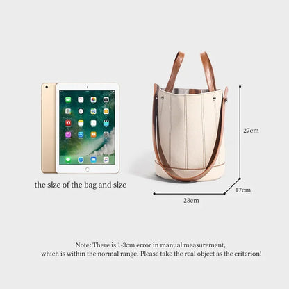 Fashionable Genuine Leather Bucket Bag, Contrasting Color Large-capacity Portable Shoulder Bag, First Layer Cowhide Tote Bag