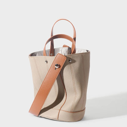 Fashionable Genuine Leather Bucket Bag, Contrasting Color Large-capacity Portable Shoulder Bag, First Layer Cowhide Tote Bag