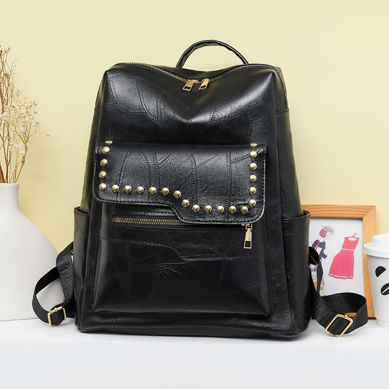 Fashionable New Rivet Design Backpacks High Quality Leather Large Capacity Travel Mochilas Luxury Brand Women's Backpack Sac