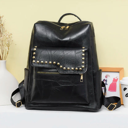 Fashionable New Rivet Design Backpacks High Quality Leather Large Capacity Travel Mochilas Luxury Brand Women's Backpack Sac