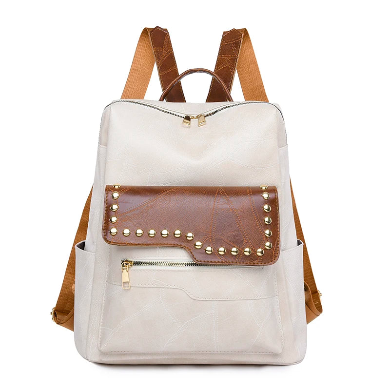 Fashionable New Rivet Design Backpacks High Quality Leather Large Capacity Travel Mochilas Luxury Brand Women's Backpack Sac
