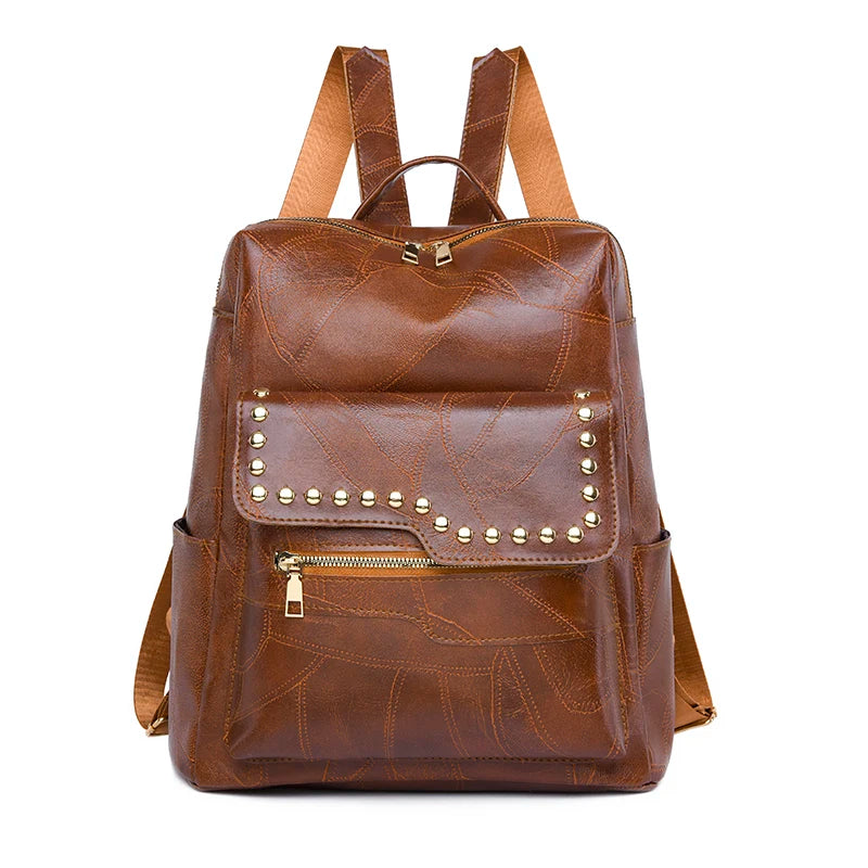 Fashionable New Rivet Design Backpacks High Quality Leather Large Capacity Travel Mochilas Luxury Brand Women's Backpack Sac