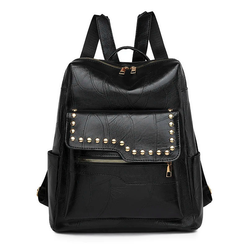 Fashionable New Rivet Design Backpacks High Quality Leather Large Capacity Travel Mochilas Luxury Brand Women's Backpack Sac