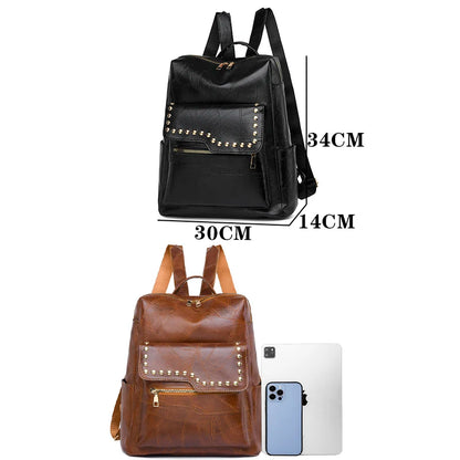 Fashionable New Rivet Design Backpacks High Quality Leather Large Capacity Travel Mochilas Luxury Brand Women's Backpack Sac
