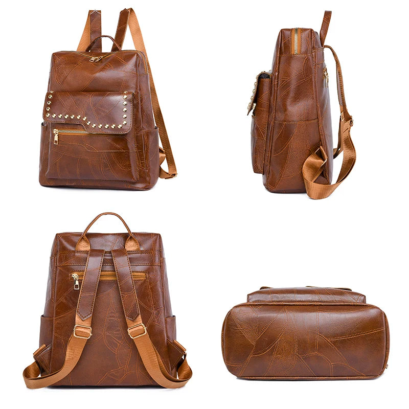 Fashionable New Rivet Design Backpacks High Quality Leather Large Capacity Travel Mochilas Luxury Brand Women's Backpack Sac
