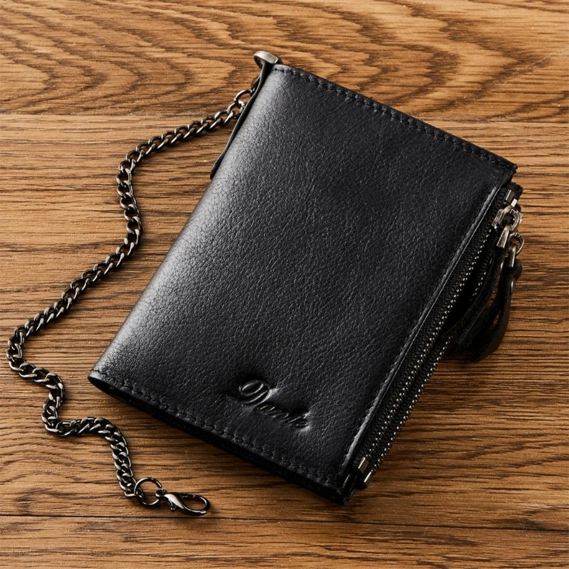Fashionable PU Wallet with Blocking and Chain Zipper Coin Purse Fashionable and Functional Card Holder