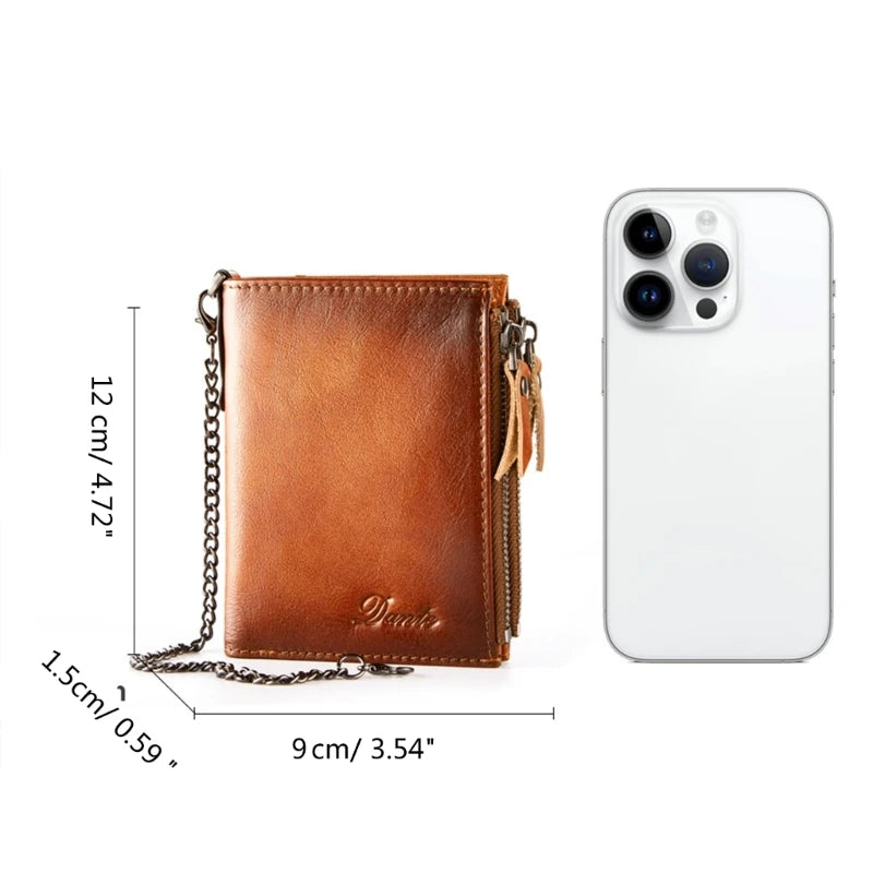 Fashionable PU Wallet with Blocking and Chain Zipper Coin Purse Fashionable and Functional Card Holder