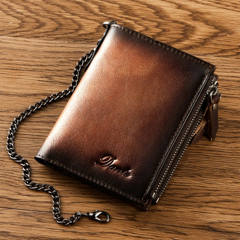 Fashionable PU Wallet with Blocking and Chain Zipper Coin Purse Fashionable and Functional Card Holder