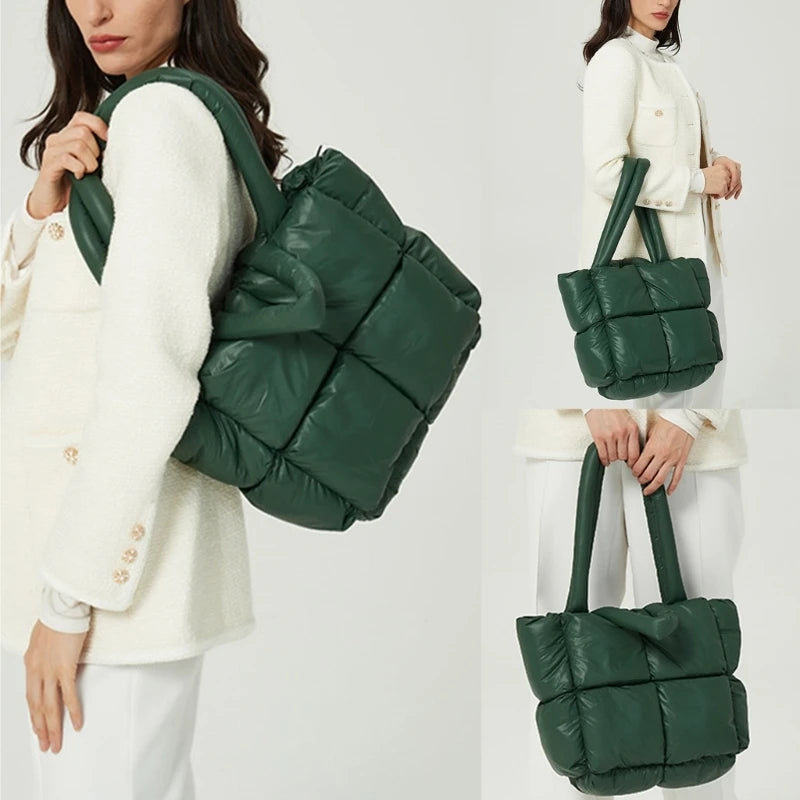 Fashionable Puffer Cotton Padded Tote Purse for Women Shoulder Bag Fashionable and Comfortable Handbag