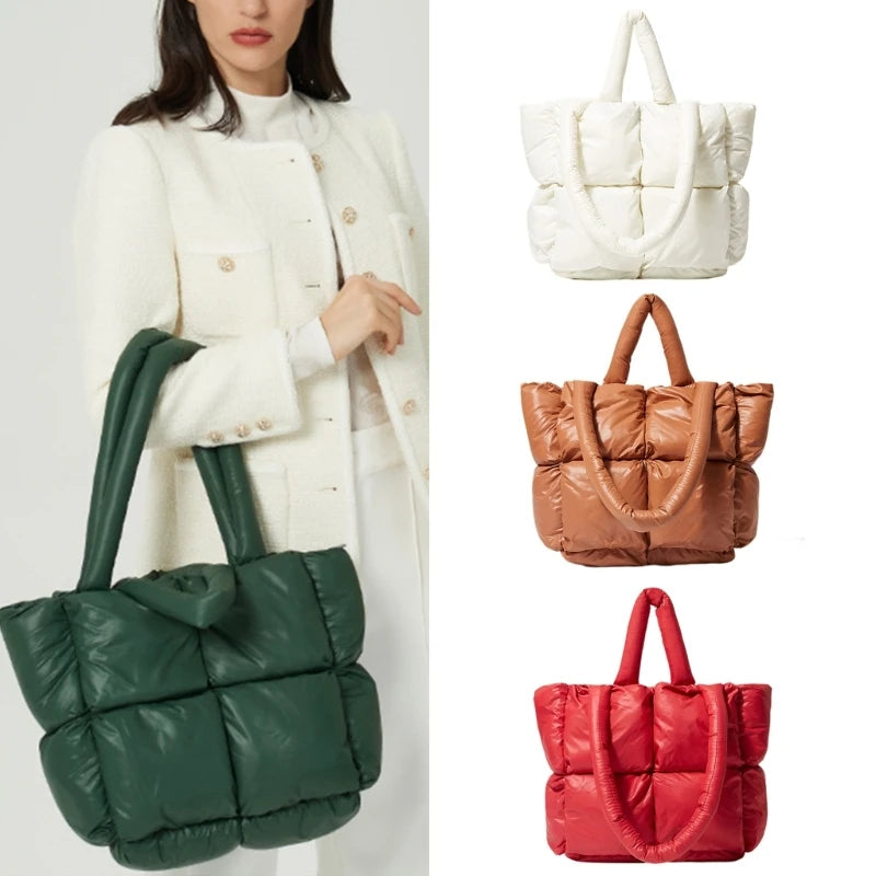 Fashionable Puffer Cotton Padded Tote Purse for Women Shoulder Bag Fashionable and Comfortable Handbag