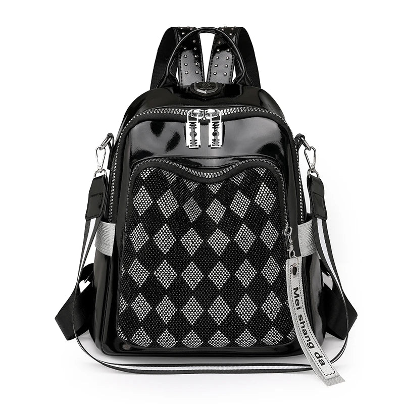 Fashionable Trendy Women's Backpack With Diamond Grid for Female Single Shoulder Bag High Quality Soft Leather Girl School Bags
