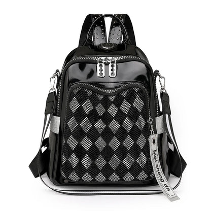 Fashionable Trendy Women's Backpack With Diamond Grid for Female Single Shoulder Bag High Quality Soft Leather Girl School Bags