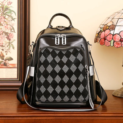 Fashionable Trendy Women's Backpack With Diamond Grid for Female Single Shoulder Bag High Quality Soft Leather Girl School Bags