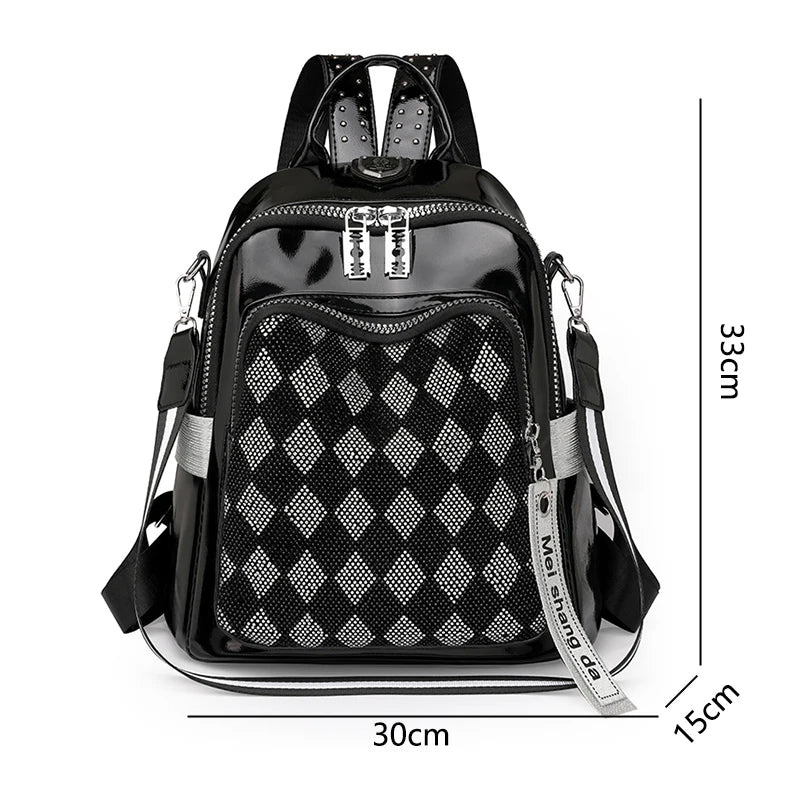 Fashionable Trendy Women's Backpack With Diamond Grid for Female Single Shoulder Bag High Quality Soft Leather Girl School Bags
