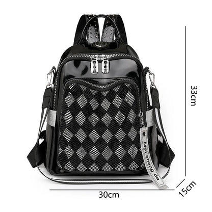 Fashionable Trendy Women's Backpack With Diamond Grid for Female Single Shoulder Bag High Quality Soft Leather Girl School Bags