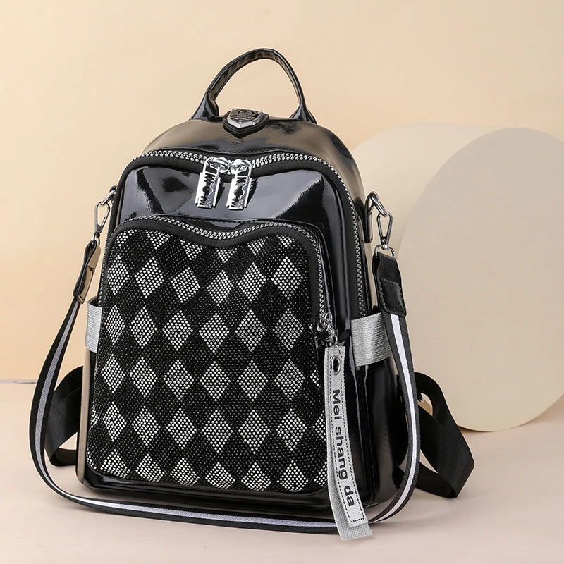 Fashionable Trendy Women's Backpack With Diamond Grid for Female Single Shoulder Bag High Quality Soft Leather Girl School Bags