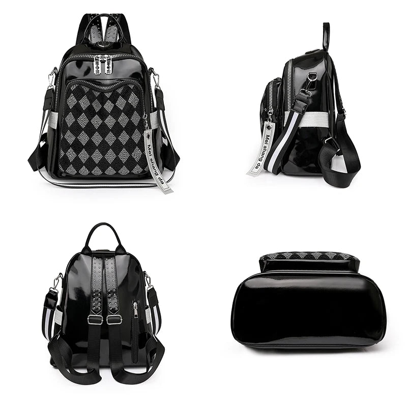 Fashionable Trendy Women's Backpack With Diamond Grid for Female Single Shoulder Bag High Quality Soft Leather Girl School Bags