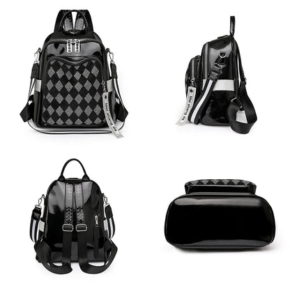 Fashionable Trendy Women's Backpack With Diamond Grid for Female Single Shoulder Bag High Quality Soft Leather Girl School Bags