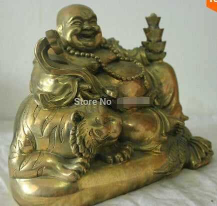 Fast shipping Chinese Folk Culture Handmade Old Bronze Brass Statue Maitreya Buddha Sculpture