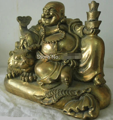 Fast shipping Chinese Folk Culture Handmade Old Bronze Brass Statue Maitreya Buddha Sculpture