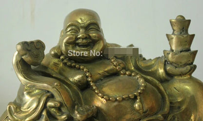 Fast shipping Chinese Folk Culture Handmade Old Bronze Brass Statue Maitreya Buddha Sculpture