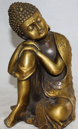 Fast shipping Tibet Tibetan Buddhism Bronze Sleep Rest Sakyamuni Shakyamuni Buddha Statue