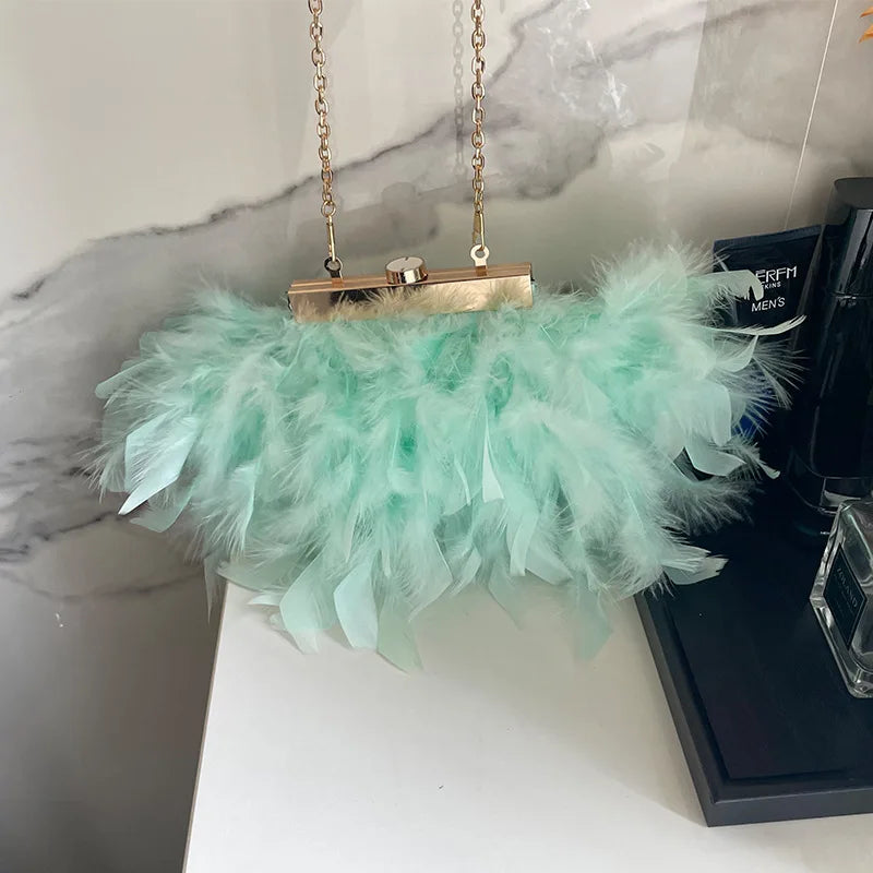 Feather Dinner Party Wedding Evening Bridal Bag Woman Colorfl Banquet Gala Clutch Purse For Ladies Fashion Handbag For Female