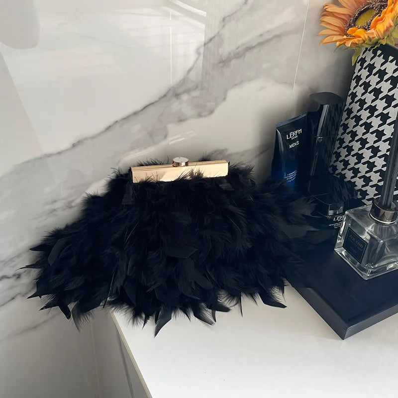 Feather Dinner Party Wedding Evening Bridal Bag Woman Colorfl Banquet Gala Clutch Purse For Ladies Fashion Handbag For Female