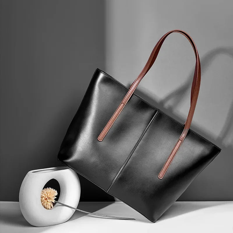Featured Cowhide 2024 New Leather Women's Tote High-end Commuter Shoulder Large Capacity Ladies Bag Fashion Handbag