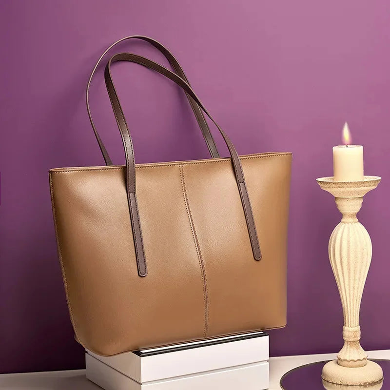 Featured Cowhide 2024 New Leather Women's Tote High-end Commuter Shoulder Large Capacity Ladies Bag Fashion Handbag