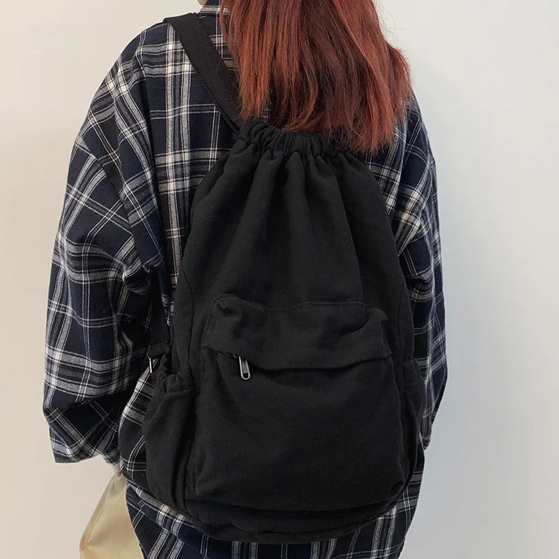 Female Canvas Cute Drawstring College Backpack Fashion Women Laptop Book Bag Trendy Ladies Backpack Cool Girl Travel School Bags