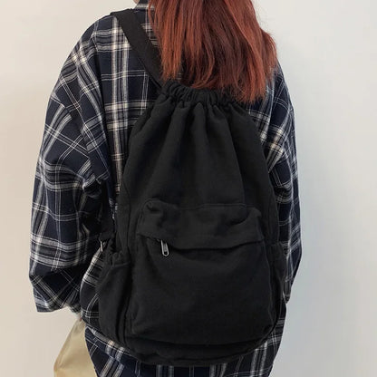 Female Canvas Cute Drawstring College Backpack Fashion Women Laptop Book Bag Trendy Ladies Backpack Cool Girl Travel School Bags