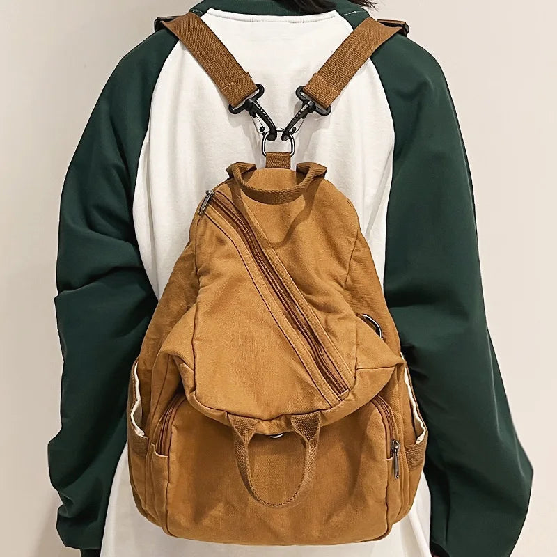 Female Canvas Vintage Backpack Fashion Women Laptop Bags Brown Trendy Lady Small Backpack Girl Travel School Bag College Student