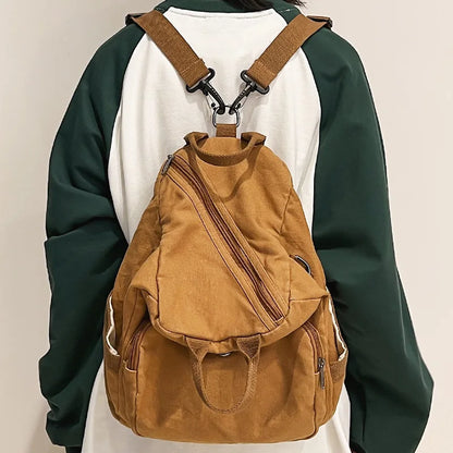 Female Canvas Vintage Backpack Fashion Women Laptop Bags Brown Trendy Lady Small Backpack Girl Travel School Bag College Student