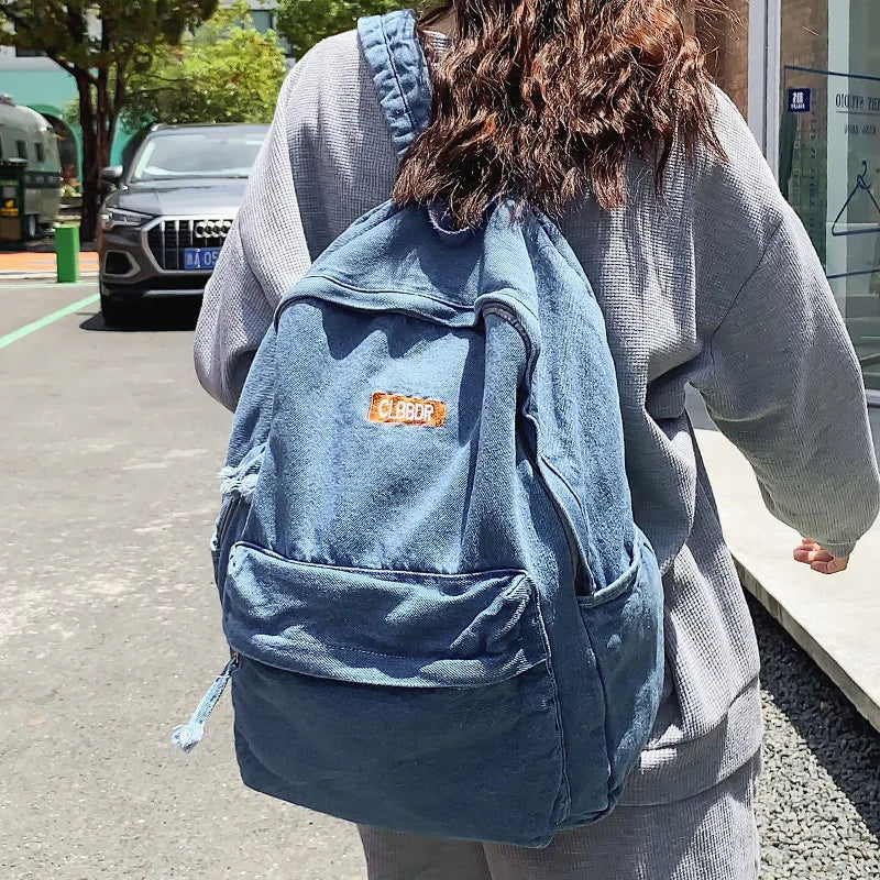 Female Canvas Vintage College Backpack Women Laptop Denim School Bag Fashion Girl Travel Book Backpack Ladies Leisure Kawaii Bag