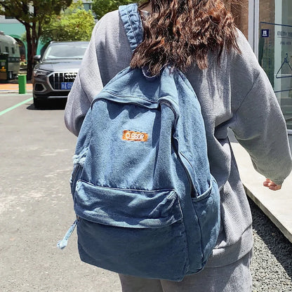 Female Canvas Vintage College Backpack Women Laptop Denim School Bag Fashion Girl Travel Book Backpack Ladies Leisure Kawaii Bag