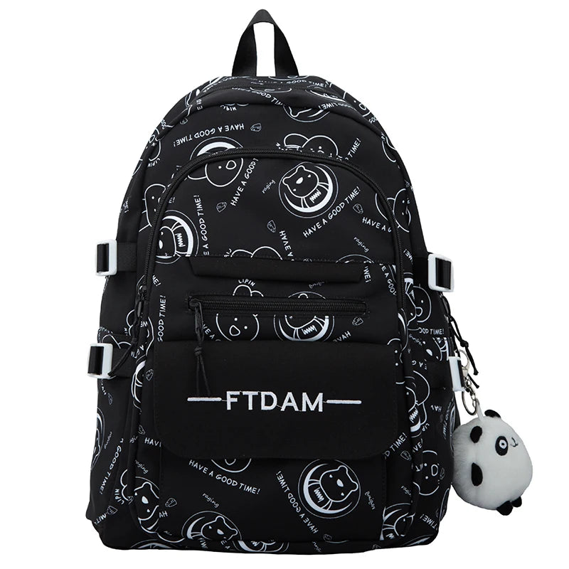 Female Cartoon Print Bag Girl Book Laptop Backpack Women Leisure Harajuku School Bag Ladies Cute Travel College Backpack Fashion