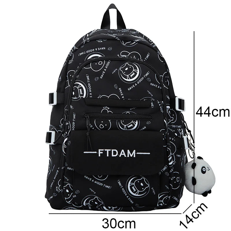 Female Cartoon Print Bag Girl Book Laptop Backpack Women Leisure Harajuku School Bag Ladies Cute Travel College Backpack Fashion