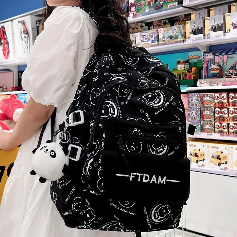 Female Cartoon Print Backpack - Thumbnail 2