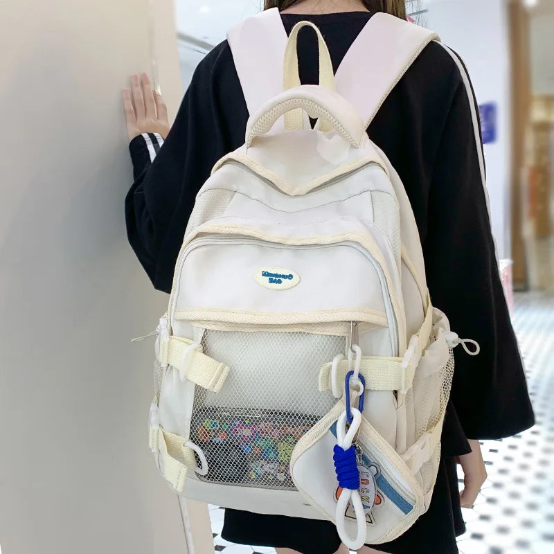 Female Coin Purse Net TravelSchool Bag Women Kawaii Nylon Mesh Laptop Book Bag Cool Fashion Ladies Student College Backpack Girl