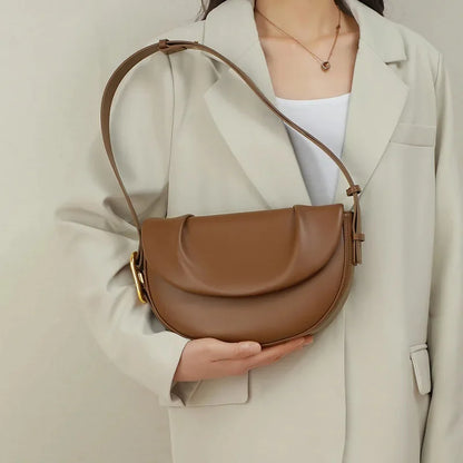 Female Cowhide Saddle Bag New Fashion Leather Women's Handbag All-Match Shoulder Pack Personalized Design Messenger Package