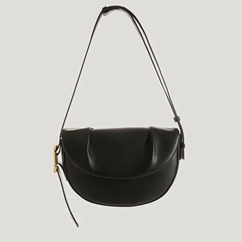 Female Cowhide Saddle Bag New Fashion Leather Women's Handbag All-Match Shoulder Pack Personalized Design Messenger Package