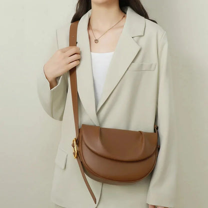 Female Cowhide Saddle Bag New Fashion Leather Women's Handbag All-Match Shoulder Pack Personalized Design Messenger Package