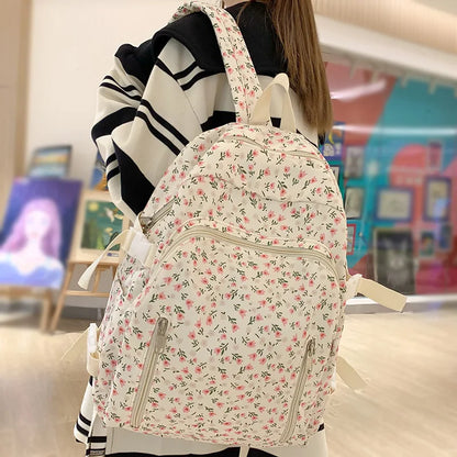 Female Cute Floral Laptop Waterproof College Backpack Women Travel Kawaii Student School Bag Ladies Nylon Girl Book Bags Fashion